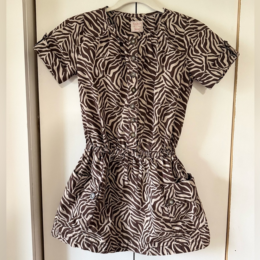 Vintage Y2K Old Navy Animal Print Button-Up Mini Dress 100% Cotton - Picture 2 of 6